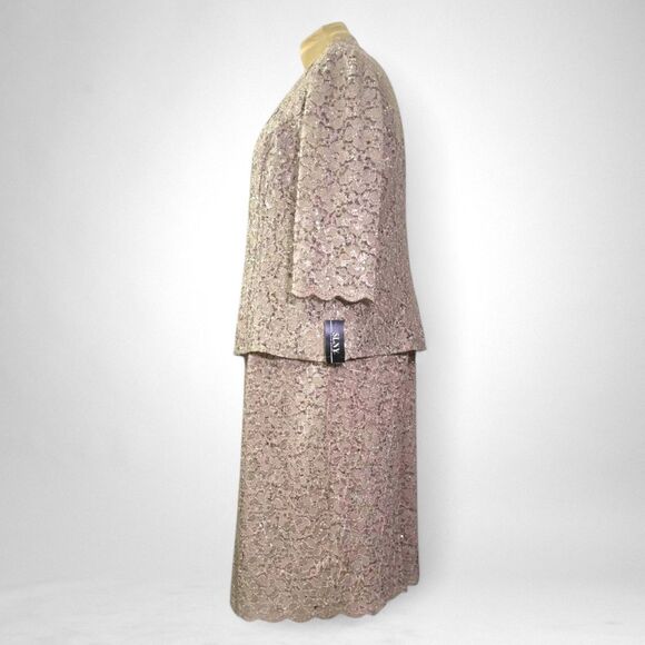SLNY SL Fashions 2-Pc. Champagne Lace Jacket & Midi Dress Set, NWT! Size 20W - Picture 4 of 10